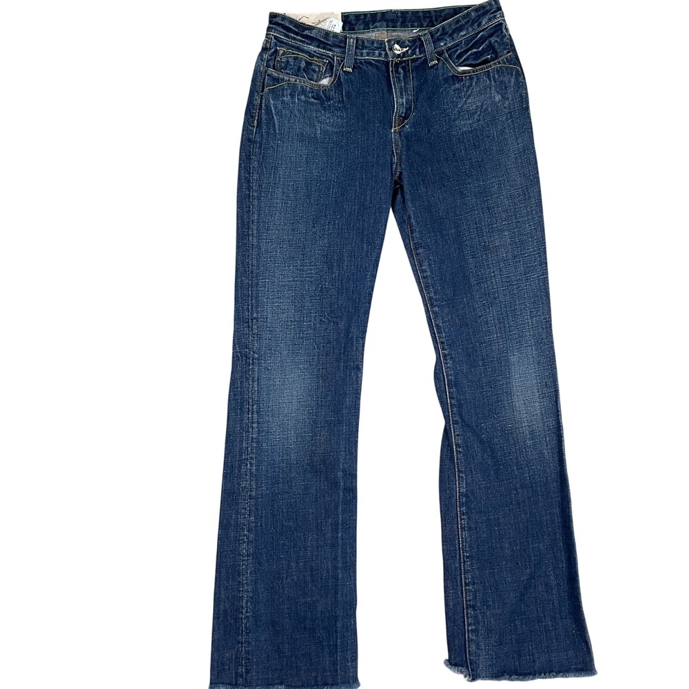 Loomstate Jeans Womens 29‎ Blue Crinkle Fade Straight Leg Organic Cotton Raw Hem